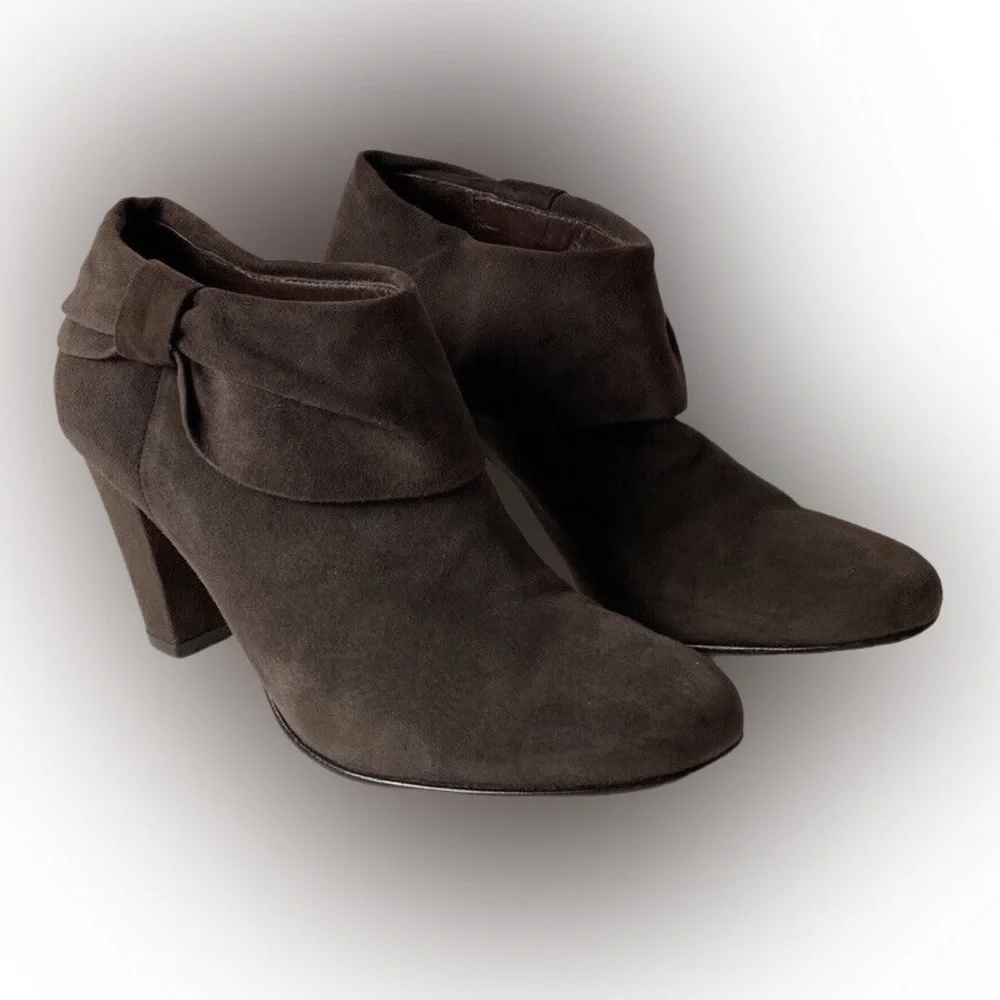 Kate Spade Brown Suede Bow Ankle Booties Heels Slip-On Block Heel Women’s Size 8